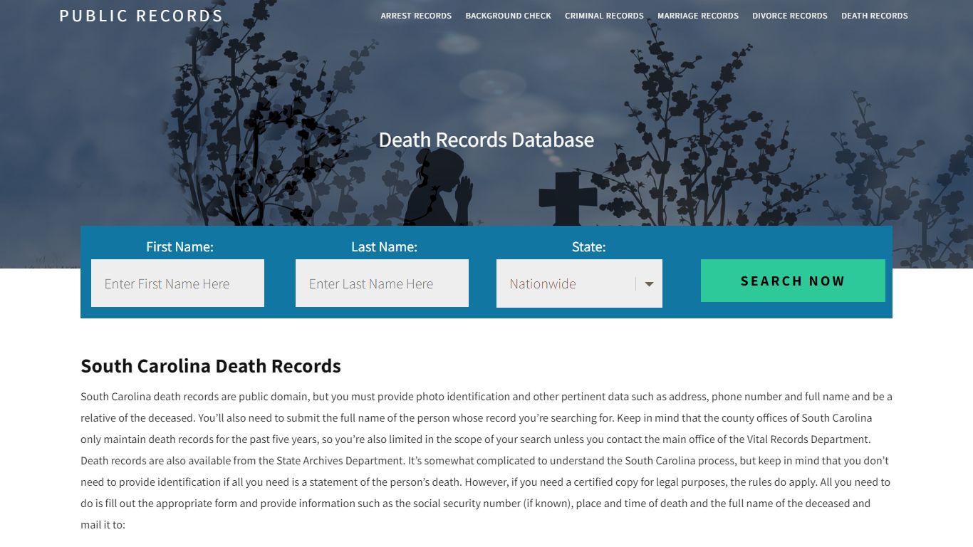 South Carolina Death Records | Enter Name and Search ...